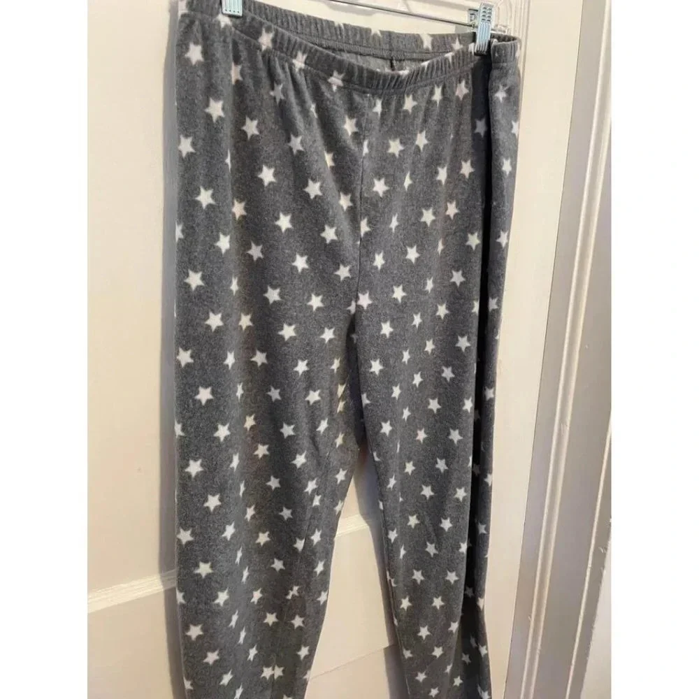 Women’s size Medium Gray & White Stars Fleece Pajama Pants